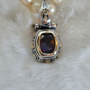 REAL pearl necklace with amethyst pendant enhancer